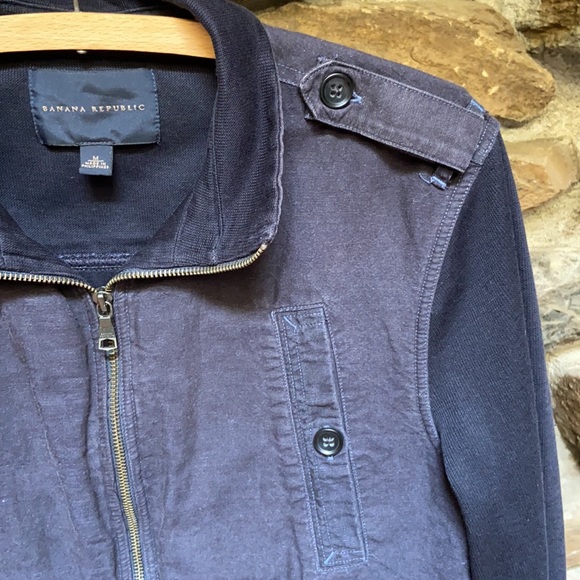 ⚡️SOLD⚡️Banana Republic Utility Field Jacket Linen/Cotton Navy Medium - Picture 2 of 4